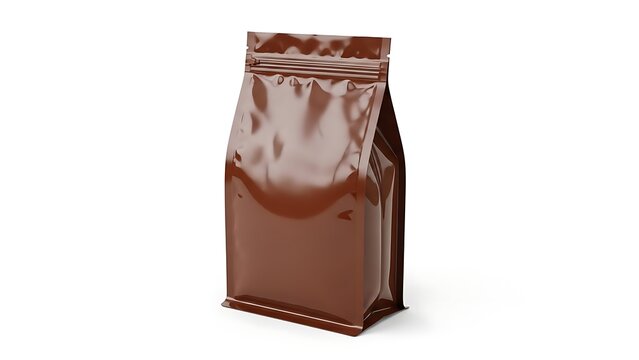 A brown bag of coffee on a white background