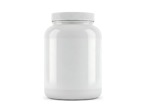 Blank white glossy plastic jar mockup for supplement or protein powder