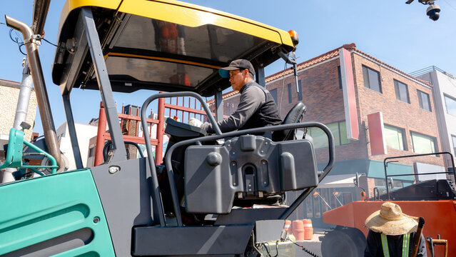 Asphalt paving team working in Gyeongju, South Korea