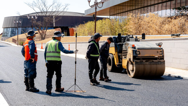Road construction work in Gyeongju, South Korea
