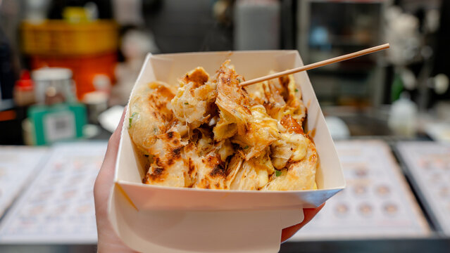 Close-up of Taiwanese night market scallion pancake