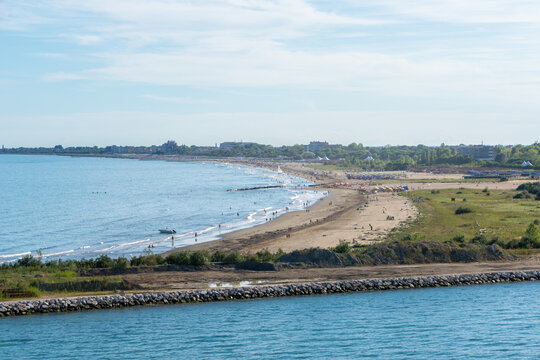 Sandy coastline and Adriatic beach at Venice Lido, Italy