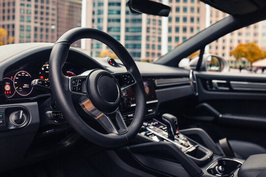 Luxury modern car interior with sleek dashboard design
