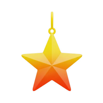 Shiny yellow and orange star ornament on transparent background.