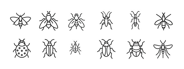 Insects outline icons set bug butterfly beetle ant mosquito fly dragonfly spider grasshopper bee nature wildlife & more vector illustration with editable stroke. © Purnorup Dream IT 