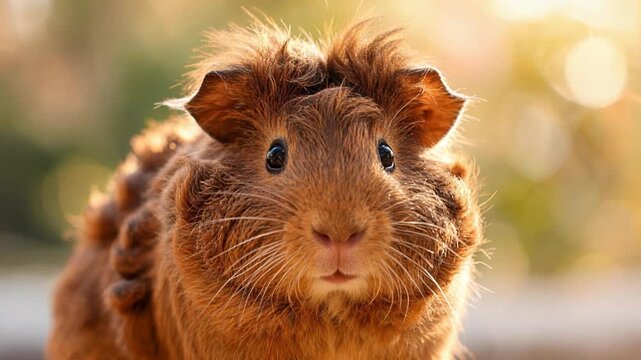 close up Abyssinian Guinea Pig at golden light blur background