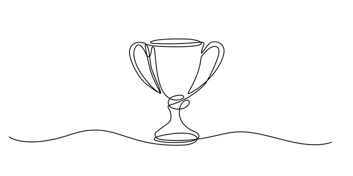 Champion trophy, Self drawing one line animation, First place achievement concept.Line winner trophy vector prize art win icon continuous sketch award. Trophy medal line doodle champion business