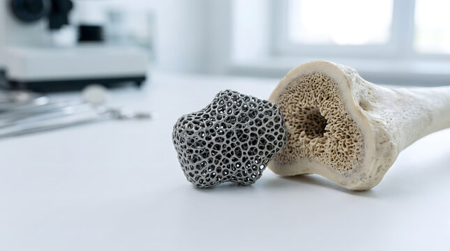 3D printed bone implant and natural bone medical research