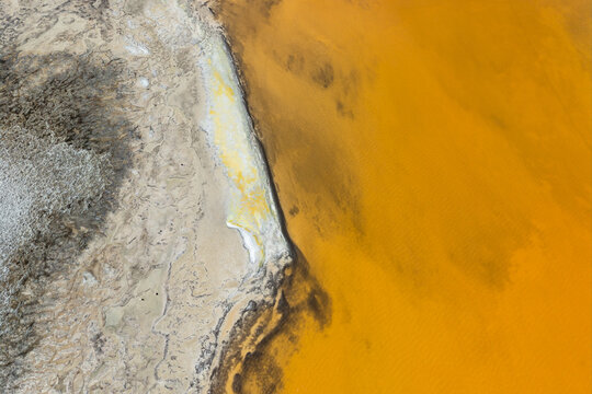 Aerial abstract earth texture with colorful patterns, Chile