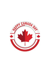 Fototapeta premium Happy Canada Day graphic badge with red maple leaf symbol.