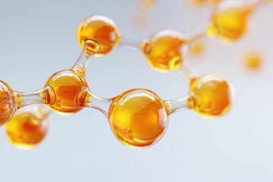 Biopolymer. Macro view of molecular nodes, polymer chains, durable materials. Engineered performance for next generation products. Structure for bioprinting research. Innovative science background.