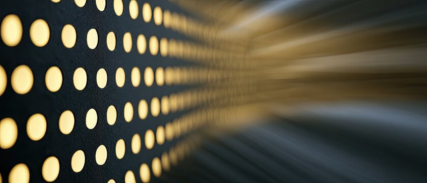 Abstract tunnel of glowing yellow dots receding into dark motion blur