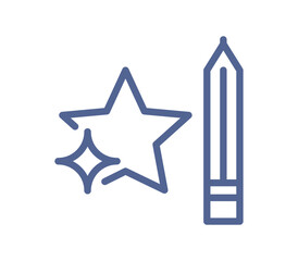 Simple line art icon of creative editing tool with sparkle and pencil, artificial intelligence design assistant and smart content creation pictogram linear flat vector illustration isolated on white b © PaleStudio