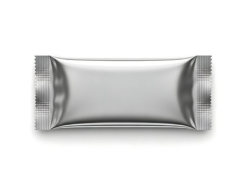 A shiny silver chocolate wrapper on a white background