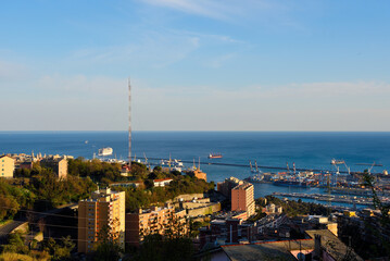 Obraz premium panorama of the Ligurian capital taken from the hills of Righi Genoa Italy 