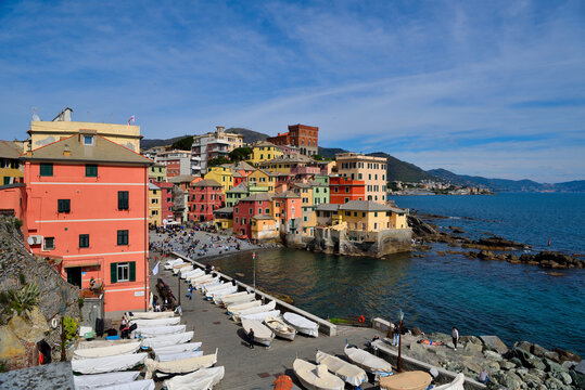 The picturesque seaside village of Boccadasse in Genoa, famous for its pastel-colored houses, Genoa, Italy