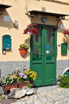 characteristic facade of a house in Boccadasse, a picturesque fishing village in Genoa italy