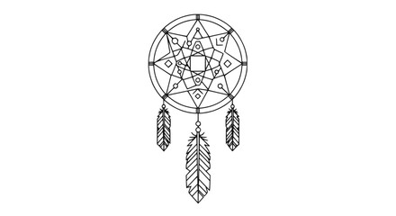 Obraz premium Minimalist Geometric Dreamcatcher Line Art Illustration