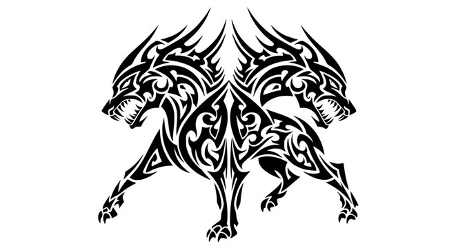 Two Headed Wolf Tribal Tattoo Design
