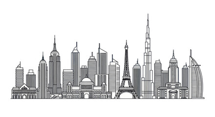 Obraz premium Modern City Skyline Silhouette - Famous Landmarks and Skyscrapers