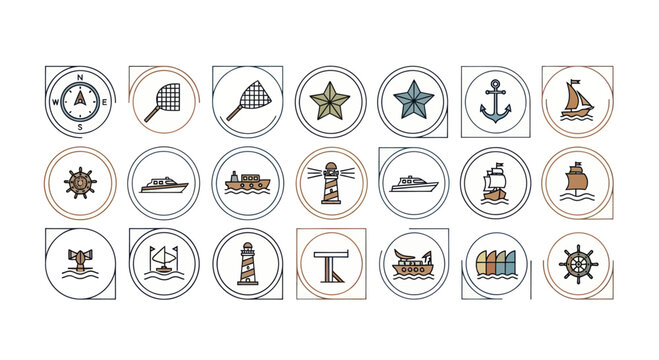 Nautical Icon Set: Marine Symbols, Oceanography, Sailing, and Maritime Adventure