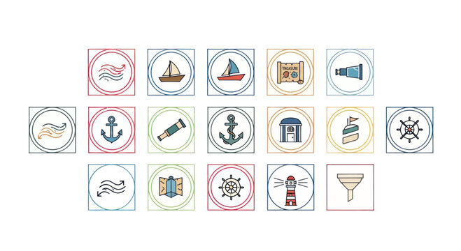 Nautical Icon Set: Sailing, Anchors, Maps, Lighthouse, Compass, Spyglass