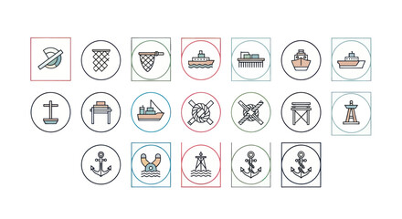 Nautical Icons Collection: Ships, Anchors, Buoys, Nets, and Maritime Symbols © yollandanj
