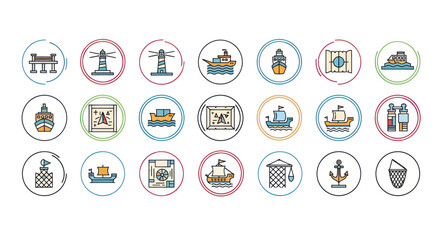 Nautical Icons Collection: Ships, Lighthouses, Anchors, and More © yollandanj