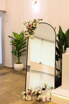Elegant engagement wedding ceremony mirror floral decor