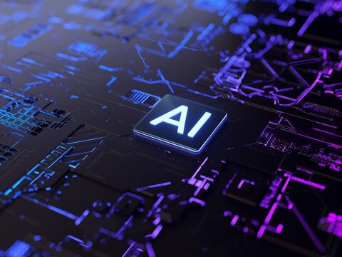 Close-up of a modern circuit board with AI processor