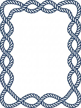 Nautical rope border frame, flat graphic in navy and white