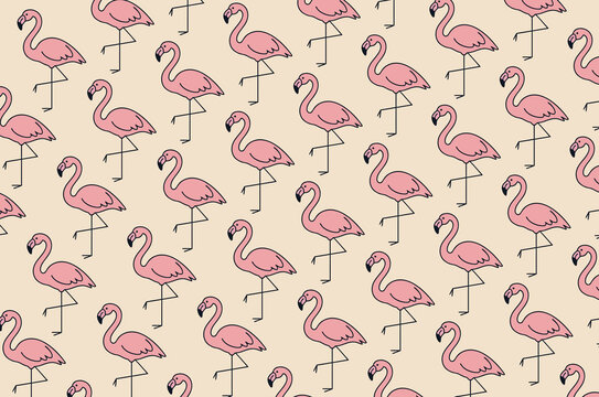 Fun patterns of pink flamingos in summer setting on a light background