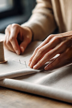 Textile designer pinning fabric for pattern and garment fitting