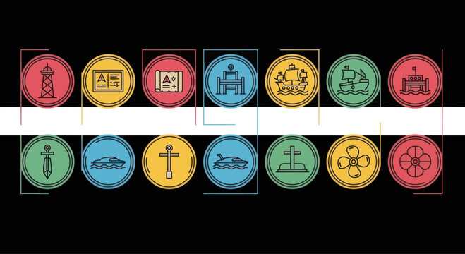 Nautical Icons Set: Marine Navigation, Vessels, and Port Elements