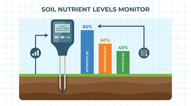 Smart Agriculture Soil Nutrient Levels Monitor Infographic with NPK Data Analysis