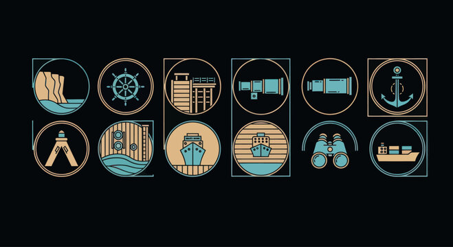 Nautical Icons Set: Maritime Symbols, Ships, Navigation, and Tools