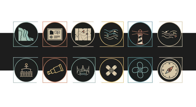 Nautical Icons Set: Navigation, Maritime, and Travel Symbols