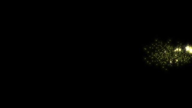 Magic glitter sparkle trail with white twinkling stars and golden fairy dust line, fast glittering star path with shining particles and glowing starlight on black screen background animation in 4K
