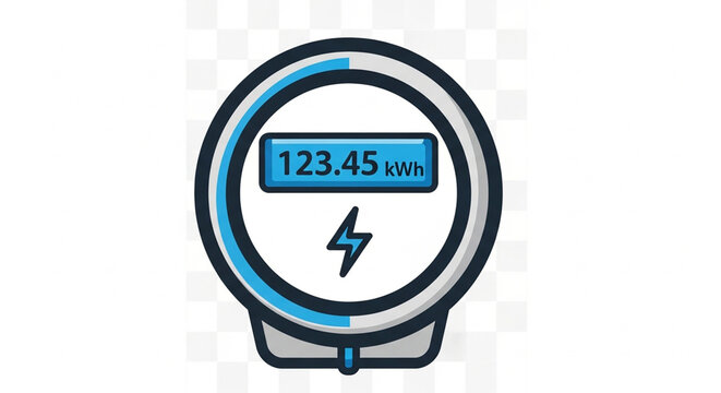 Digital electric meter icon showing energy consumption in kilowatt hours
