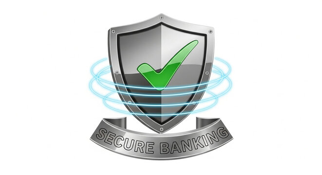 Metallic security shield icon representing safe and reliable digital banking