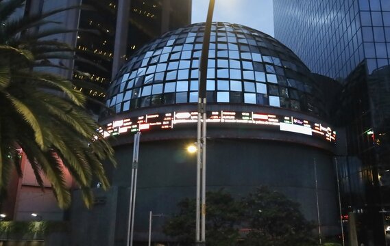 September 20, 2025, Mexican Stock Exchange building at dusk in Mexico City