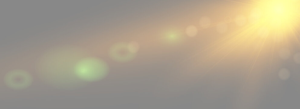 Abstract golden sunlight overlay with warm bokeh circles and bright sunbeam effect
