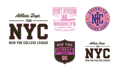 Fototapeta premium New York College League Athletic Vector Badge Set for Varsity Apparel and T-shirt Design