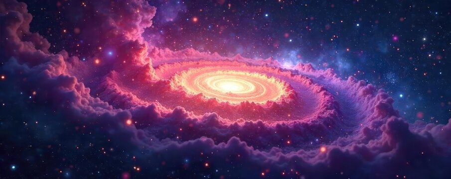 Abstract, swirling nebula in deep space, cosmic dust and starlight create a mesmerizing backdrop for any website  Perfect for science, technology, or fantasy themed projects , galaxy, dark, bright