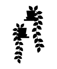 Hanging potted plants icon. Black silhouette. Front and side view. Vector simple flat graphic illustration. Isolated object on a white background. © far700