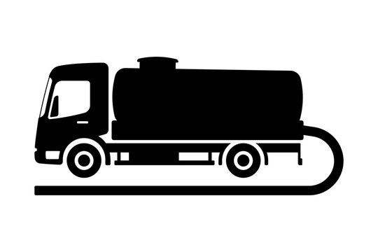 Sewage truck icon. Black silhouette. Side view. Vector simple flat graphic illustration. Isolated object on a white background.