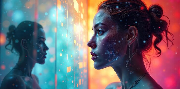 A fragmented mirror reflects multiple distorted shapes, symbolizing the complexities and multifaceted nature of self-perception and identity , distorted, art, imperfect
