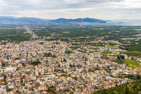 Aerial View of Argos, Peloponnese region, Greece, from the hill of the Castle of Argos (Larisa)