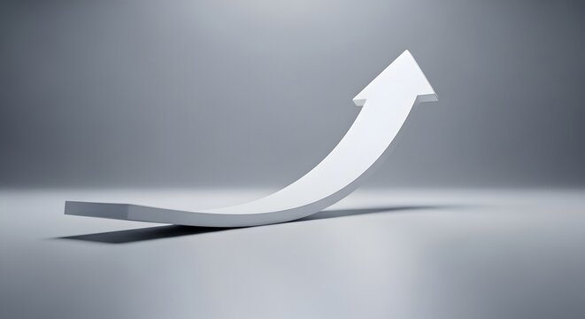 3d render of a white upward pointing arrow on a grey background
