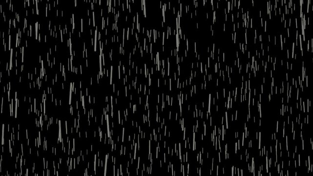 Realistic heavy rain falling on a black background for easy compositing and video blending.